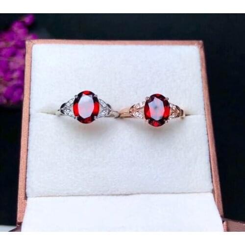 Fashion 925 sterling silver inlaid natural Garnet ring 7 * 9mm women stone jewelry birthday gift engagement