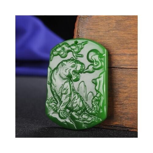 Zheru jewelry natural hetian jade green tiger pendant necklace exquisite jewelry best gift