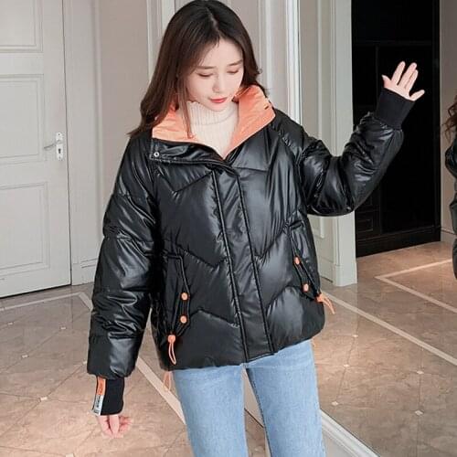 Winter Long Sleeve Warm Puffer Jacket Solid Plus Size Quilted Ladies Coat Female Stand Collar Short Cotton Padded Bubble Parkas