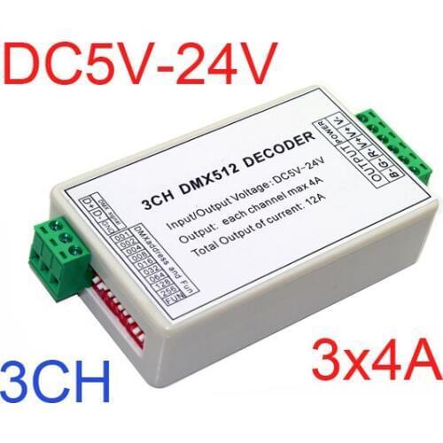 10pieces free shipping 3 channel DMX512 RGB controller 3CH DMX512 decoder DC5-24V input each channel max 15A