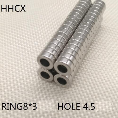 100pcs/lot Ring magnet 8*3 Hole 4.5 N35 Strong NdFeB magnet 8x3 Permanent Neodymium magnet 8X3-4.5 for speaker