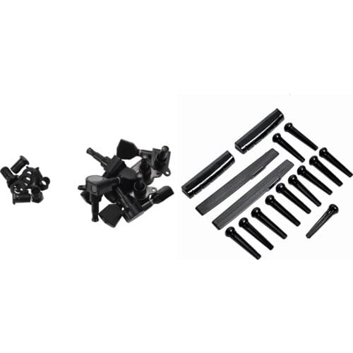 2 Set Bridge Pins and Saddle and Nut with Acoustic Guitar Tuner 3 Left 3 Right Guitar Strings Tuning Pegs Machine Heads