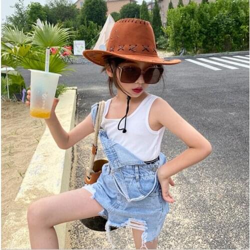 2021 new wholesale girls denim overalls holes summer fashion girls shorts 6-12t B325