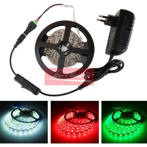 5M 5050 60led/m DC12V white Red Green Blue LED strip light with switch+12V 3A led power set