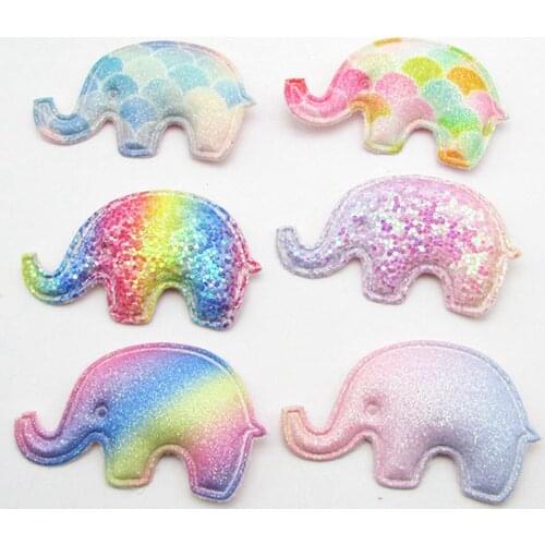 50pcs/100pcs/lot glitter rainbow cartoon Elephant padded applique Crafts for headwear clip bands decorate DIY accessories 5.5*3