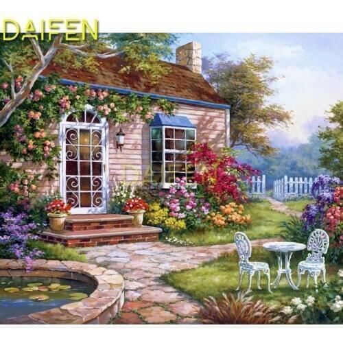 5D DIY Diamond painting Full Square Diamond mosaic beautiful house garden fountain Full Round Diamond embroidery Cross stitch