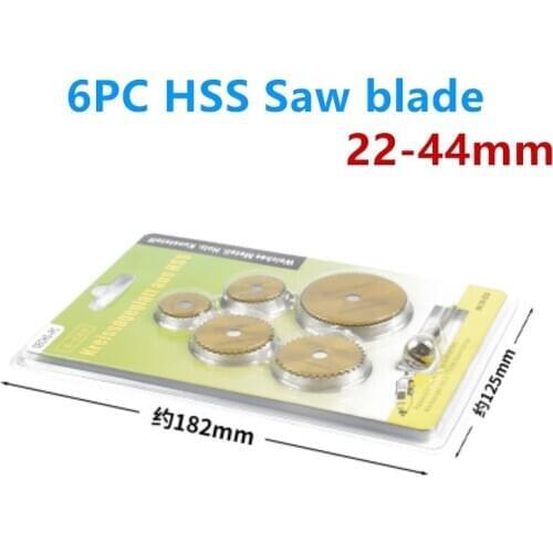 6PC 22-44mm High Speed Steel Ultra-thin Small Saw Blade Gold-plated Titanium Packaging Plastic Electric Grinder Blister Kit
