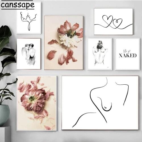 Abstract Lines Poster Sexy Girl Wall Painting Nude Canvas Print Flowers Posters Nordic Wall Pictures Couple Living Room Decor