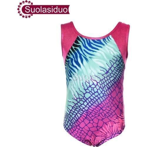 Girls Ballet Skate Leotards Toddler Shiny Metallic Gymnastics Sleeveless Rose Red Leotard Spandex Costume Kids Dance Wear