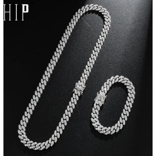 Hip Hop 10MM AAA CZ Bling Iced Out Cubic Zirconia Bracelet Necklace Geometric Stone Tennis Cuban Chain Bracelets Men Jewelry