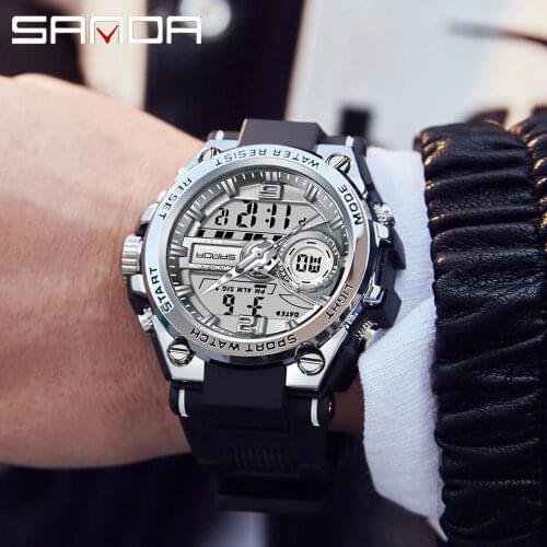 SANDA Fashion Outdoor Sport Watch Men Multifunction Raise Hand Light Watches Alarm Clock Waterproof Quartz Watch Reloj Hombre