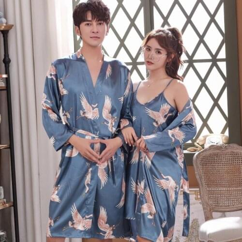 Bird Print Robe Home Hotel Bathrobe Lovers Resort Spa Robes Wedding Men Bathrobe Towel Robe Sleepwear Loungewear Kimono Cover Up