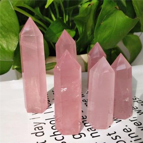 Perfect Natural Madagascar Pink Crystal Single Point Rose Quartz Crystal Wand Reiki Healing Crystal Tower For Decoration Gifts