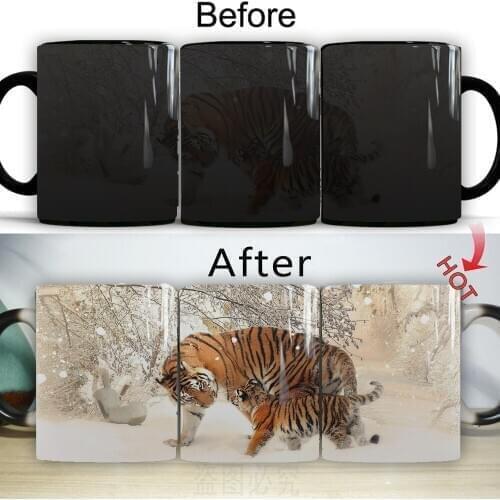MaMa and Baby Tiger Mother Gift Color Changed 11oz Ceramic Creative Coffee Mug Tea Milk Cup