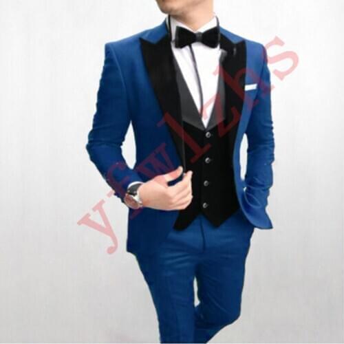 Handsome Groomsmen Peak Velveteen Lapel Groom Tuxedos Mens Wedding Dress Man Jacket Blazer Prom Dinner (Jacket+Pants+Tie+Vest)6