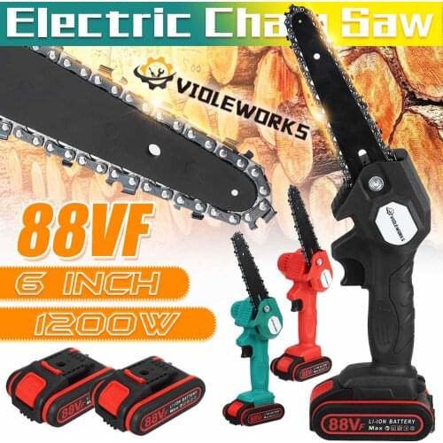 6 Inch 88V 1200W Mini Electric Chain Saw With Rechargeable Battery Woodworking Pruning One-handed Garden Logging Power Tool