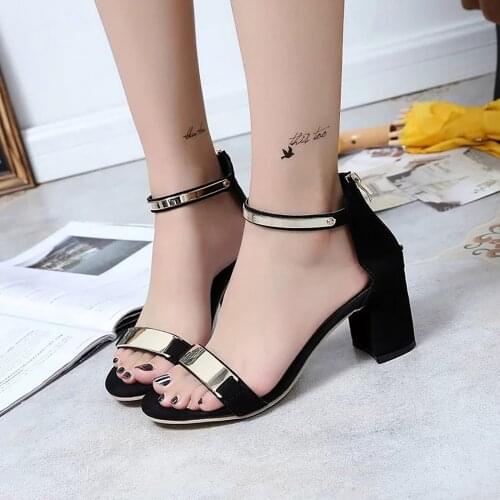 Fashion Womens Summer Buckle Square Heel Sexy Ladies Roman Sandals Zipper High-heeled Party Club Shoes Zapatos De Mujer#g3