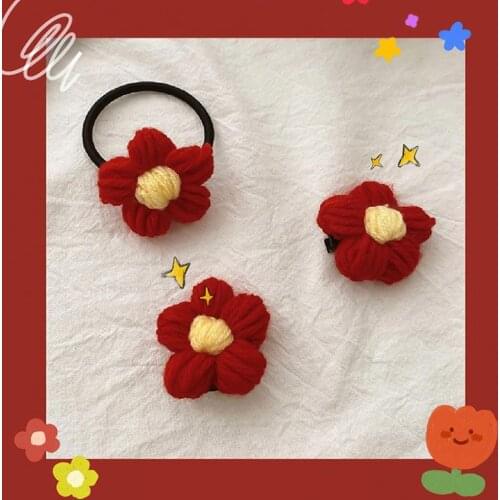 New Attractive Lovely Woolen Red Flower Brooch Pin Hairpin Cute Kids Women Hair Rope Headband Headwear Accessories