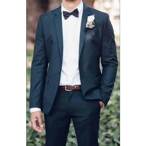 Spring New Custom Mens Luxury Fashion Handsome Lapel Big Size Slim Fit Blue Groomsman Tuxedos Wedding Men Costume Blazer + Pant