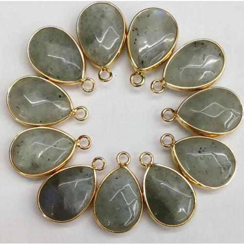 Wholesale Natural Shimmer stone water drop Connector Charms spectrolite Necklace Pendant gold for Bracelet jewelry 12pcs/lot