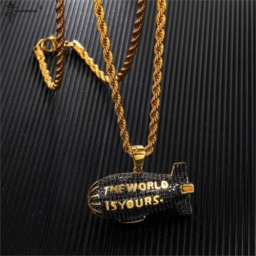 Hip Hop Custom THE WORLD IS YOURS Blimp Gold Silver Color Cubic Zircon Necklaces & Pendants For Men Jewelry With Tennis Chain