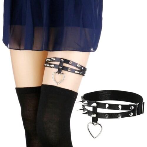 Decopunk Punk Rock Spike Heart Leg Garter Belt Rivets Thigh Harness Women Girls Goth Accessories Harajuku Fashion Jewelry