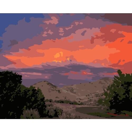 ROYALDREAM Sunset Volcano Abstract Painting Diy Digital Painting By Numbers Modern Wall Art Picture For Home Wall Artwork