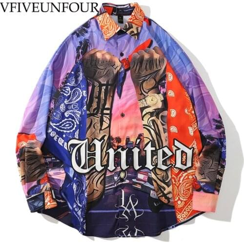 VFIVE UNFOUR Harajuku Shirts Vintage Punk Rock Gothic Print Shirt Hip Hop Loose Long Sleeve Casual Blouse Fashion Tops