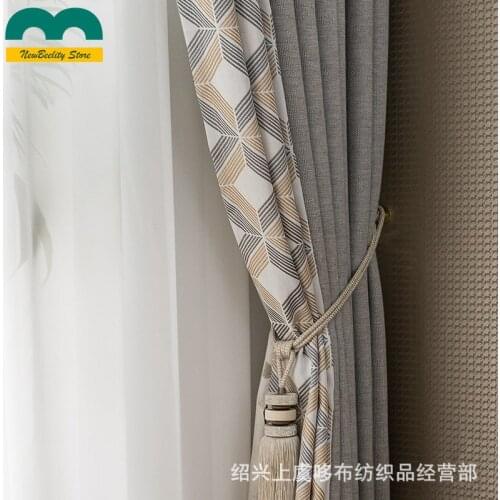 Modern Thick Linen Blackout Curtain Stitching European Curtains for Living Room Dining Room Bedroom Window Drapes