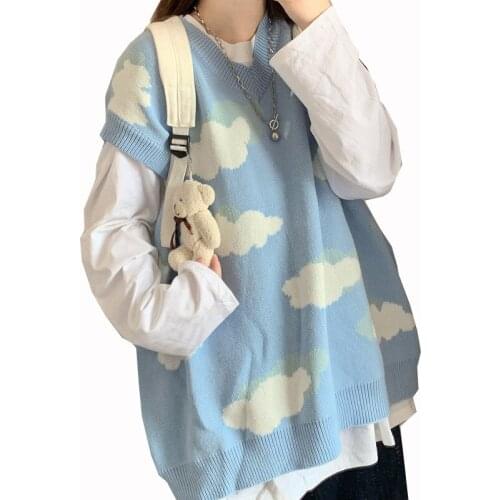 2021 Womens Knitted Sweater, Large Size, Loose, Wild, Lazy, Harajuku, Fresh, Kawaii Fashion, Sleeveless or Long Sleeve