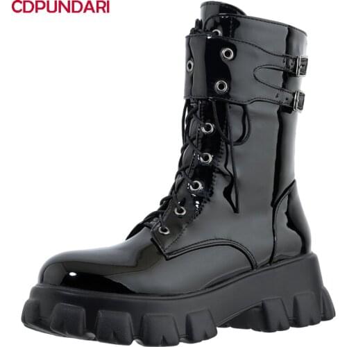 Women Black White High Heels Ankle Boots Ladies Autumn Winter Chunky Platform Punk Short Boots Shoes Bottes Plateforme Femme