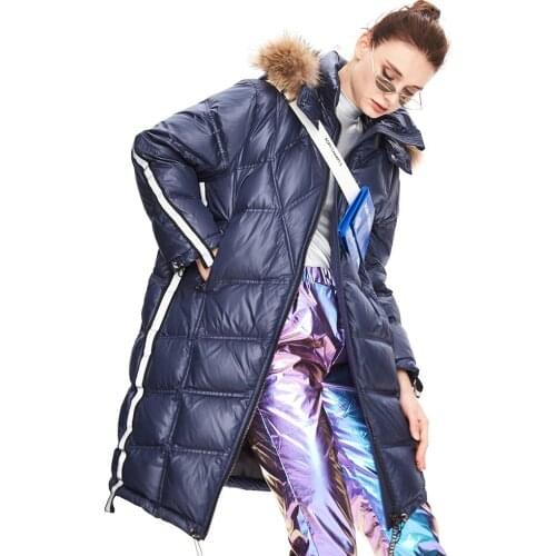 New Down Fashion Jacket Womens Oversize Thick Down Jacket 2021 Winter Female Reflective Stripe Hooded Warm Long Profile Coat
