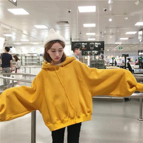 Lantern sleeve Women Loose Hooded Pullover College wind Thicken Fashion