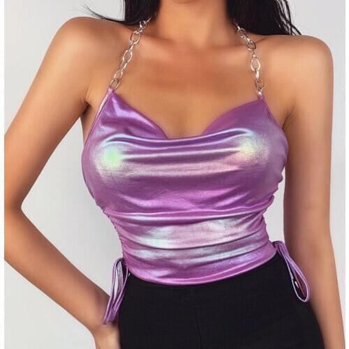 2020 Sexy Women Wrapped Vest Neck-Hanging Slimming Sleeveless Pleated Drawstrings Hollow Chain Hlater Backless Party Ladies Tank