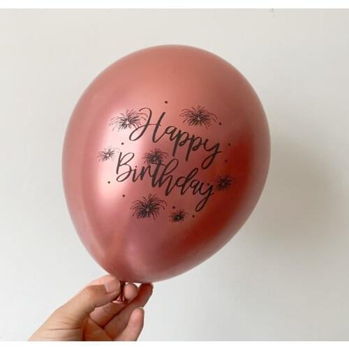 10pcs 12inch Chrome Globos Metallic Helium Latex Balloons Happy Birthday Printed Pattern Ballon Metal Birthday Party Decorations