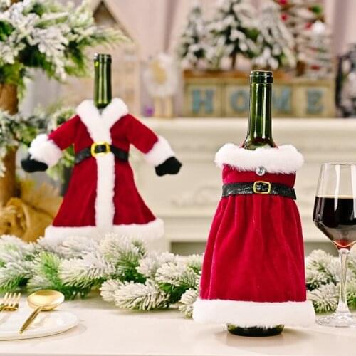 2 Pcs Christmas Wine Bottle Cover Reusable Wine Sweaters Cover Dress for Holiday Party Xmas Table Home Decoration