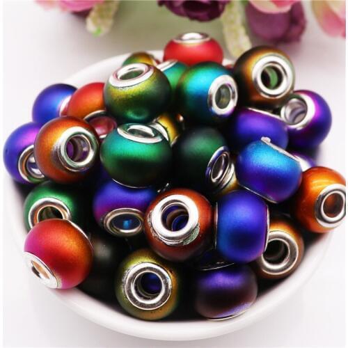 20Pcs Round Loose Colorful Large Hole Glass Spacer European Beads fit Pandora Bracelet for Jewelry Making DIY Pendant Necklace