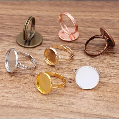 200p Adjustable Rings Settings Bases with 10 12 16 18 20mm Round Smooth Bezel Cameo Cabochons Blanks Ring Settings DIY Findings