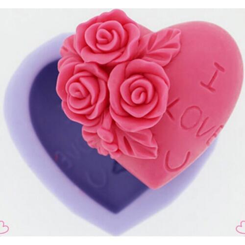 3D Silicone Soap Mold Heart Love Rose Flower Chocolate Mould Candle Polymer Clay Molds Crafts DIY Forms For Soap Base Tool