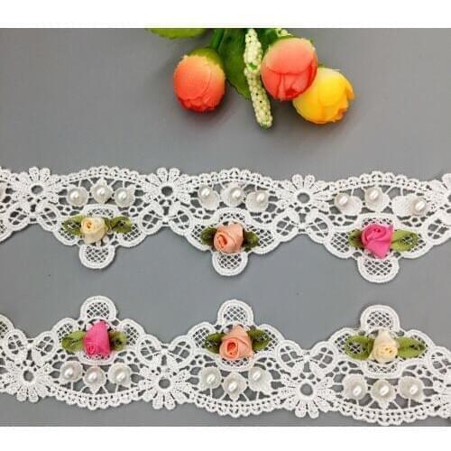 50x African 3D Colorful Flower Lace Trim Applique Pearl Guipure Ribbon Lacing for Hat Decorative Wedding Dress Sewing