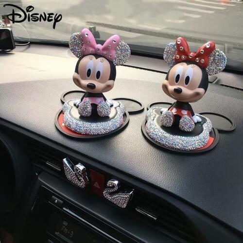 Disney Mickey Minnie Car Accessories Fashion Cute Cartoon Car Ornament Diamond Car Decoration Doll Car Accessories Toys