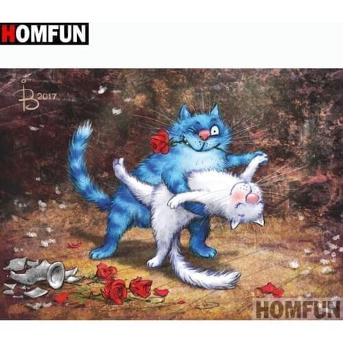 HOMFUN 5d Diamond Painting Full Square/Round "Cartoon cat" Picture Of Rhinestone DIY Diamond Embroidery Home Decor A13063