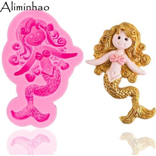 B1363 Mermaid girl Silicone Mold Sugarcraft dessert Candy Chocolate Molds Fondant Cake Decorating Tools Polymer Clay Resin