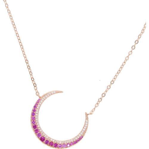 Shiny thin crescent moon colorful cubic zirconia cz necklace cute moon lovely girl gift rose gold color necklace drop shipping