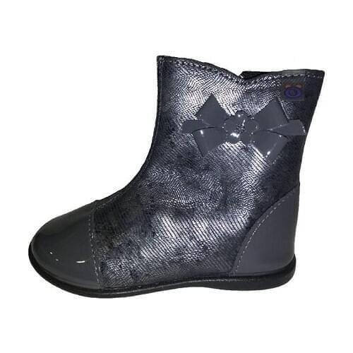 Girls ankle boots in patent leather and napa aspid metallic gray anthracite