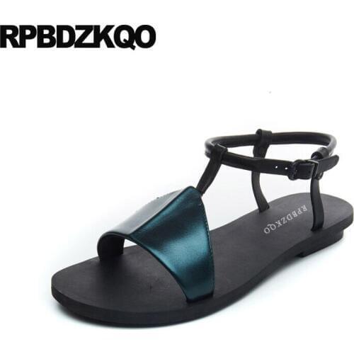 Ladies T Strap 2018 Open Toe Beach Comfortable Korean Summer Shoes Slingback Holiday Women Sandals Flat Casual Soft Turquoise