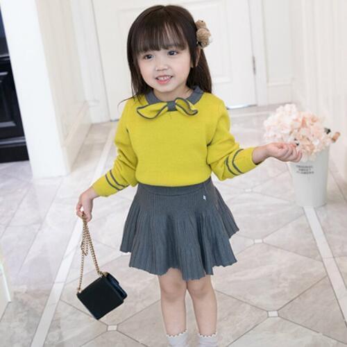 Kids Girls Winter Outfits Long Sleeve Sweat and Grey Skirt Cute Warm Suit for Baby Girl Clothing Set Autumn Outerwear Fashion