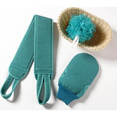 3PCS/Set Double-sided bath towel Bathing gloves Bath wipe Pull back back strip Bathing Flower Ball Bath 3-piece bathing set