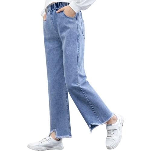 Jeans For Girls Solid Pattern Jeans For Girls Spring Autumn Children Jeans Casual Style Childrens Clothes 6 8 10 12 14
