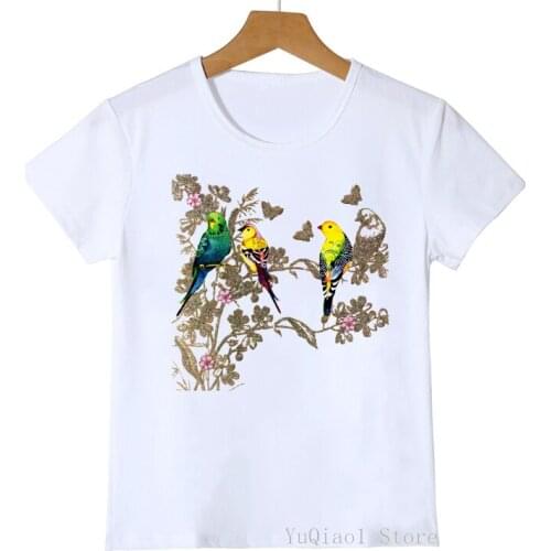 Rainbow Birds Design Cockatiel Parrot Animal Print Lovely Kids Tshirt Summer White Casual T-Shirt Cute Baby Boys Girls Top